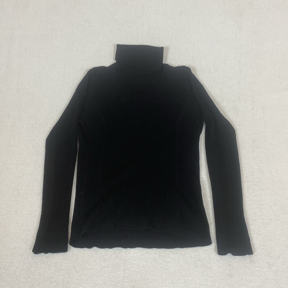 Chelsea and Theodore Black Ribbed Knit Rayon Nylon Turtleneck Sweater Medium